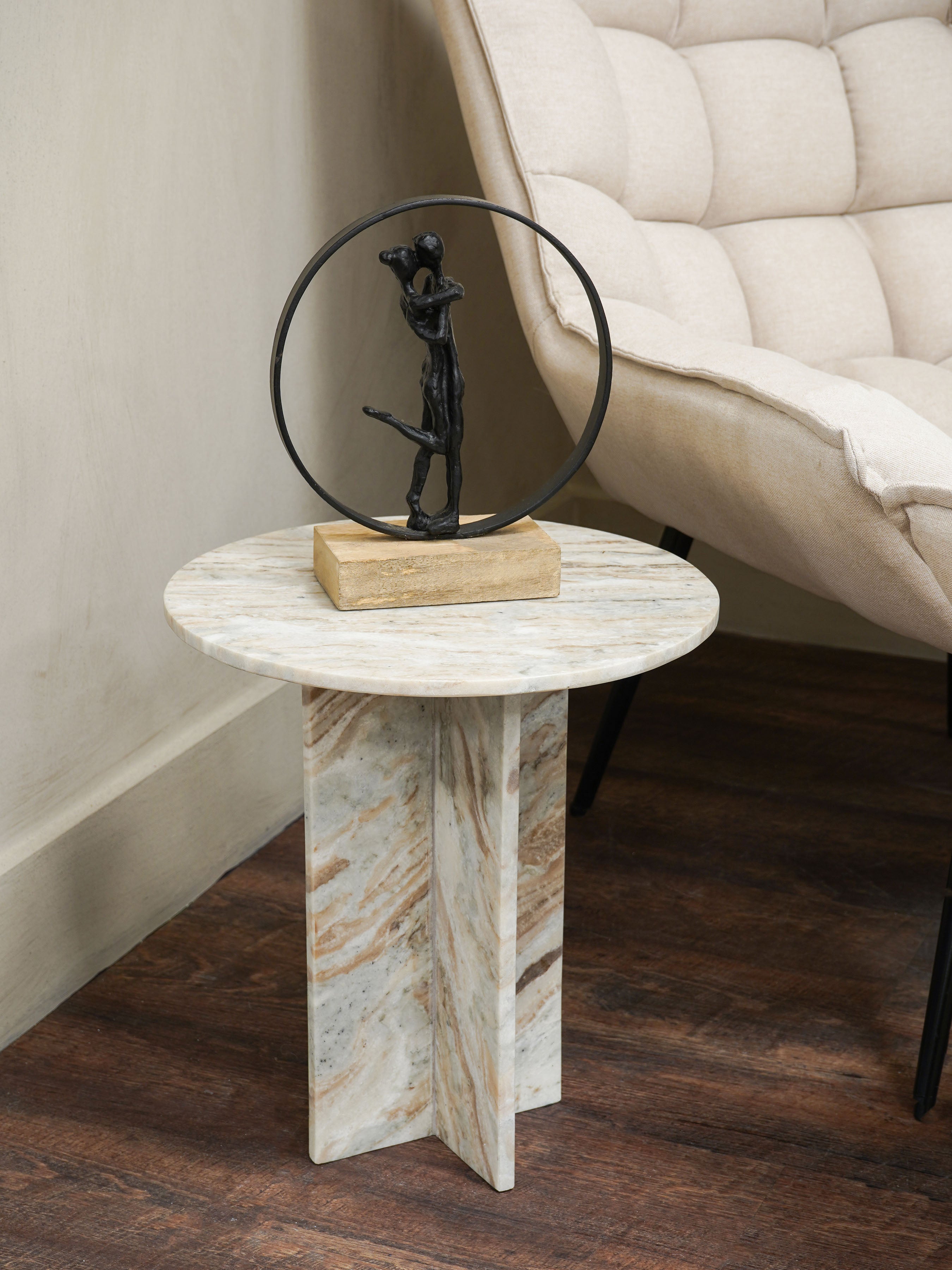 Cavallo Fantasy White & Brown Marble Side Table